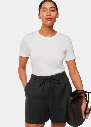 Whistles Linen Elasticated Shorts Black | US-40123EISC