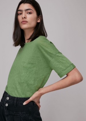 Whistles Linen Pocket Top Green | US-38501QFZY