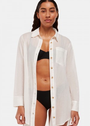 Whistles Longline Beach Shirts White | US-92783CPAZ