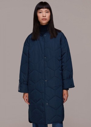 Whistles Longline Quilted Coat Navy | US-59637HSMF