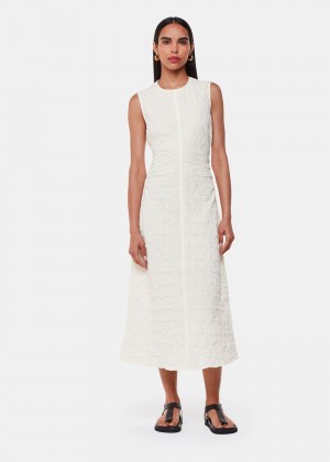 Whistles Lori Textured Midi Dress White | US-35624PQMF