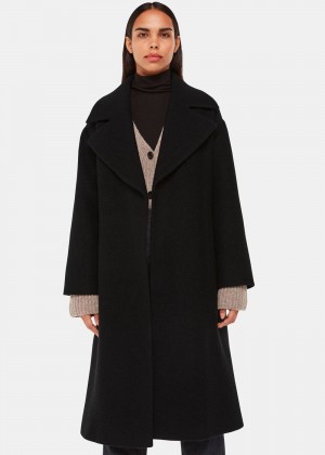 Whistles Lorna Wrap Wool Coat Black | US-81350FPXS