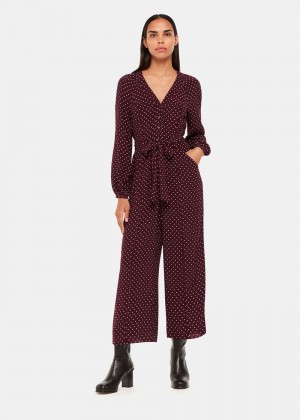 Whistles Lottie Spot Print Jumpsuit Burgundy / Multicolor | US-76814CVEG