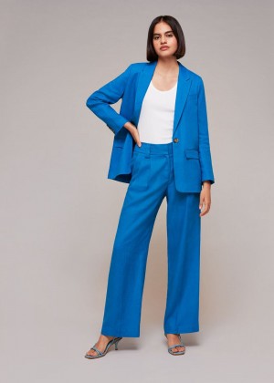 Whistles Lucy Linen Blazer Blue | US-14356LTFQ