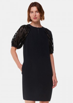 Whistles Lucy Zebra Velvet Sleeve Dress Black | US-75160LAOY