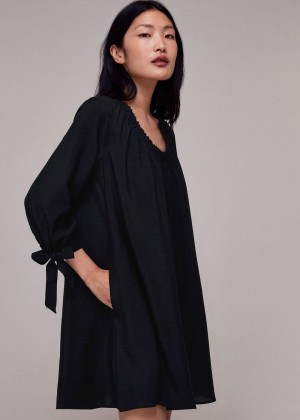 Whistles Lydia Gathered Trapeze Dress Black | US-46025PQMY