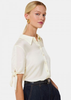 Whistles Lyla Bow Sleeve Shirts White | US-14863NTCA