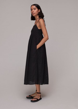 Whistles Mabel Broderie Midi Dress Black | US-42316ICZK