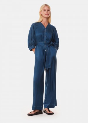 Whistles Mabel Topstitch Jumpsuit Blue | US-06528FTGP