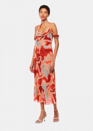 Whistles Marble Print Dress Red / Multicolor | US-01689FCKS