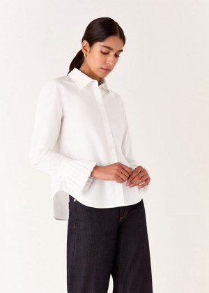 Whistles Marcy Pleated Cuff Shirts White | US-38156NPVB