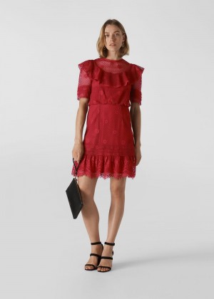 Whistles Mariah Lace Ruffle Dress Red | US-18436PKAC