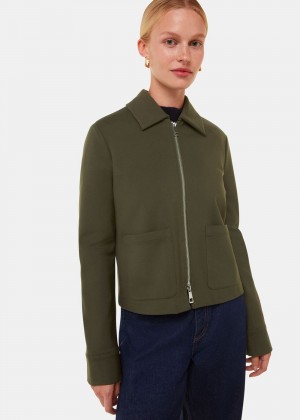 Whistles Marla Ponte Zip Through Jacket Khaki | US-53679OWFS