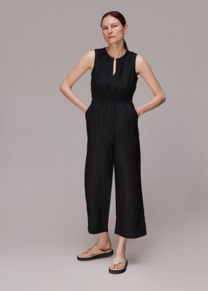 Whistles Melanie Linen Jumpsuit Black | US-40917QDAG