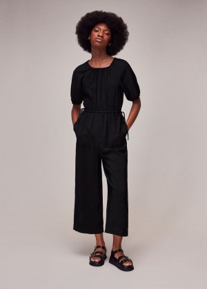 Whistles Melissa Gathered Neck Jumpsuit Black | US-76419LMWB