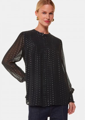 Whistles Metallic Stripe Shirts Black / Multicolor | US-78096NVEJ