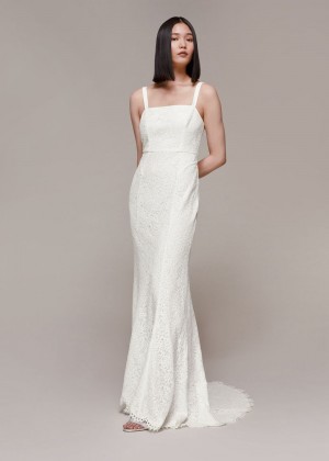 Whistles Mia Lace Wedding Dress White | US-48136LADO