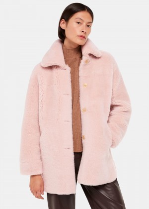 Whistles Mia Shearling Coat Pink | US-35047GNXD