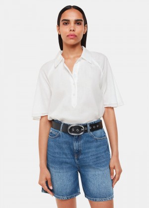 Whistles Mia Short Sleeve Shirts White | US-37629UMYH