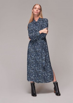 Whistles Micro Animal Shirt Dress Blue / Multicolor | US-98302ZDMT