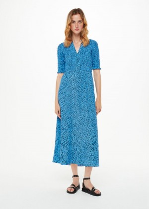 Whistles Micro Bouquet Shirred Dress Blue / Multicolor | US-86791MBNH