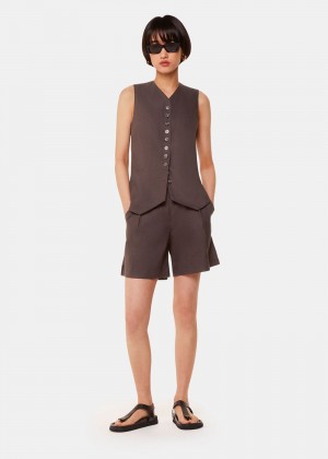 Whistles Mila Linen Blend Shorts Dark Grey | US-87940XQYS