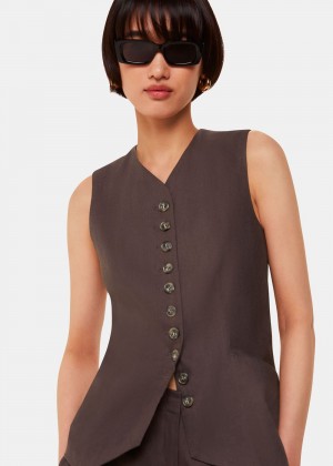 Whistles Mila Linen Blend Vest Dark Grey | US-13820THRN