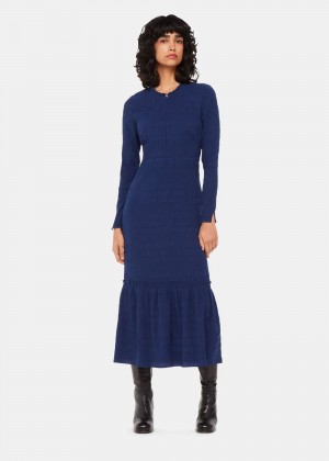 Whistles Mila Textured Dress Navy | US-38609QMPV