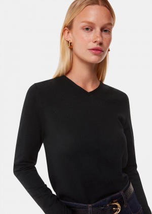 Whistles Mila V Neck Knitwear Black | US-38409MRYQ