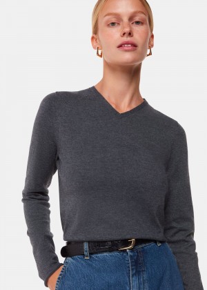 Whistles Mila V Neck Knitwear Dark Grey | US-49053ETQP