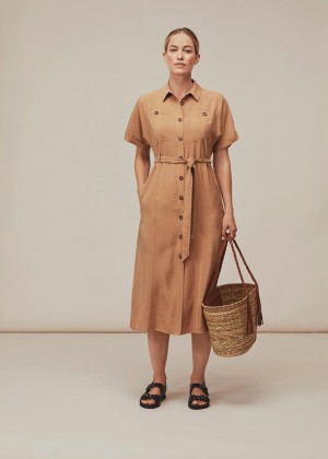 Whistles Military Belted Midi Dress Beige | US-53418HMLV