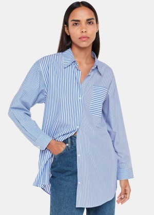 Whistles Millie Stripe Oversized Shirts Blue / Multicolor | US-38704QNFD