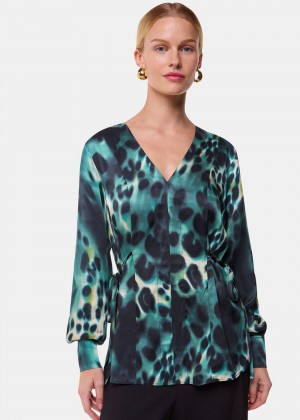 Whistles Misty Leopard V Neck Blouse Green / Multicolor | US-32148LTJY