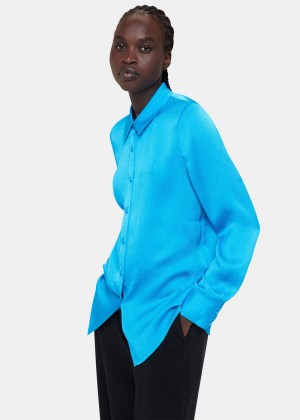 Whistles Molly Satin Shirts Turquoise | US-14965ZIMJ