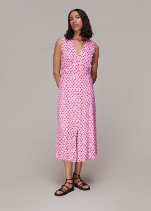 Whistles Moon Floral Print Midi Dress Pink / Multicolor | US-39416EQXP