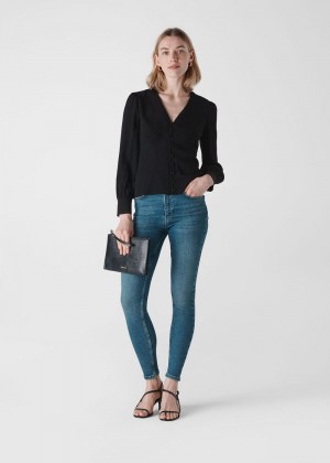 Whistles Neave Button Through Top Black | US-48365RFXT