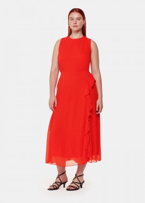 Whistles Nellie Frill Detail Midi Dress Red | US-64379AITG