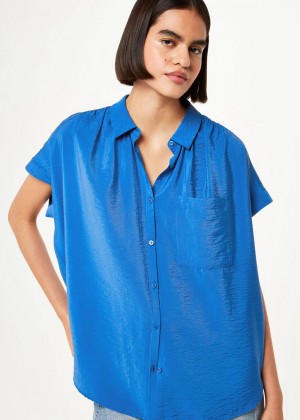 Whistles Nicola Button Shirts Blue | US-21093KRIH