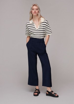 Whistles Nicola Cropped Pants Navy | US-19058CEZV