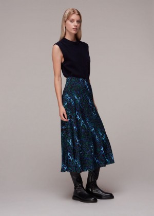 Whistles Night Cat Bias Cut Skirts Blue / Multicolor | US-86507VDIH