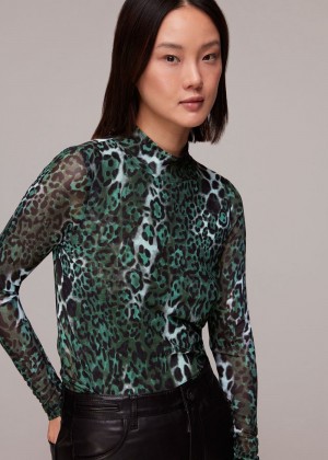 Whistles Night Cat Mesh Top Green / Multicolor | US-54217AJXO