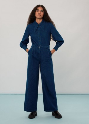 Whistles Nino Denim Wide Leg Pants Blue | US-49501IPQV