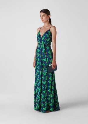 Whistles Noa Graphic Clover Maxi Dress Navy / Multicolor | US-48623BNCS