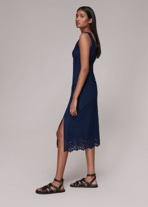 Whistles Nova Lace Midi Dress Navy | US-92073HQIV