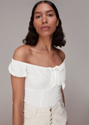 Whistles Off Shoulder Tie Front Top White | US-49607ZWJI