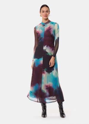 Whistles Oil Paint Print Mesh Dress Multicolor | US-25864QYPE