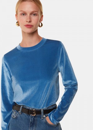 Whistles Olivia Velvet Top Blue | US-60152GHJP