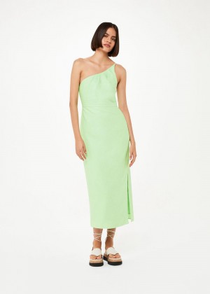 Whistles One Shoulder Linen Mix Dress Light Green | US-21357CDRI