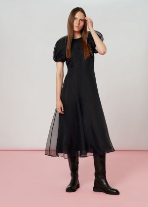 Whistles Organza Puff Sleeve Dress Black | US-51372LUTY