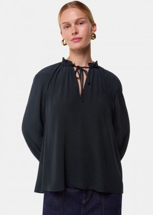 Whistles Paige Tie Neck Blouse Black | US-54062JKWS